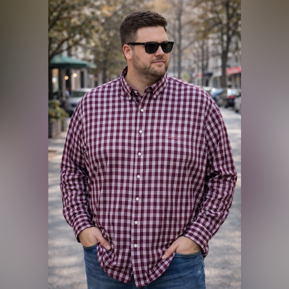 Izod Men's Maroon Plaid Button Down Shirt XXL
